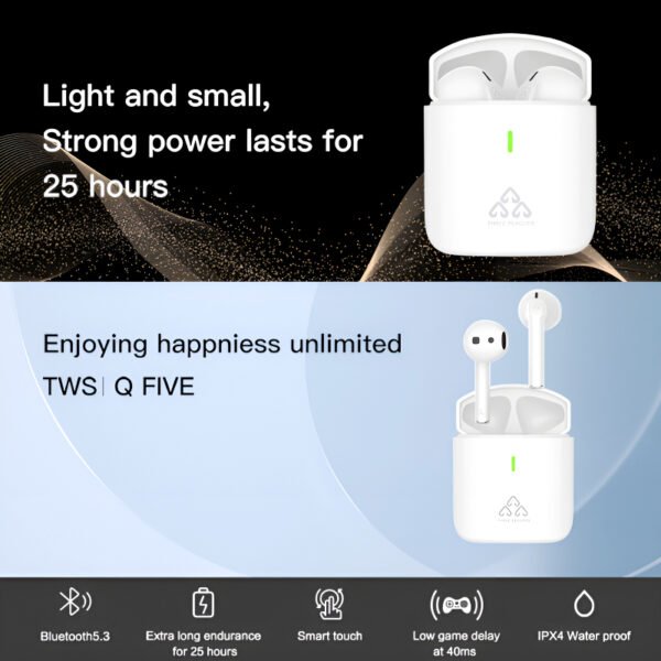 THREE PEACHES TWS Q Five Bluetooth 5.3 Noise-Cancelling, IPX4 Waterproof Elegant Design Earbuds - Image 12
