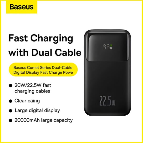 Baseus Comet Series 20000mAh 22.5W Dual-Cable Digital Display Fast Charging Power Bank
