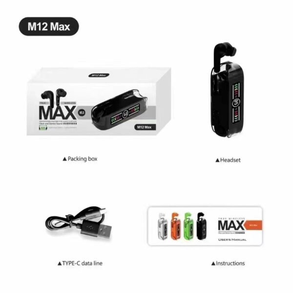 M12 Max TWS Bluetooth V5.3 LED Display Earbuds With Super Large Battery Capacity - Image 7
