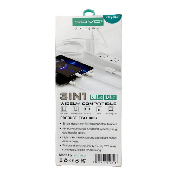 SOVO SC-301 High Quality 3.4A Fast Charge 3-In-1 USB Cable - Image 5