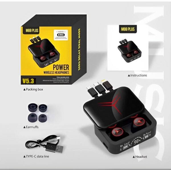 M88 V5.3 Dual Mode Zero Delay LED Display Wireless Earbuds With Power Bank Option - Image 5
