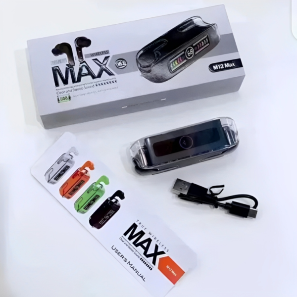 M12 Max TWS Bluetooth V5.3 LED Display Earbuds With Super Large Battery Capacity - Image 3