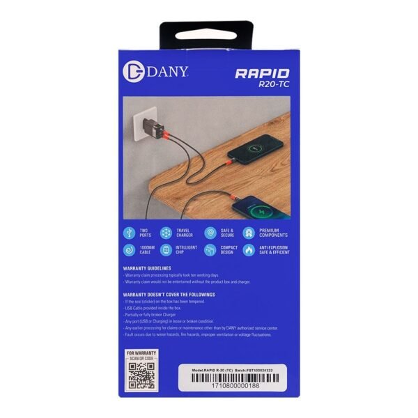 Dany Rapid R20-TC PD+QC3.0 20W Dual Port Charger Type-C To Type-C Cable - Image 3
