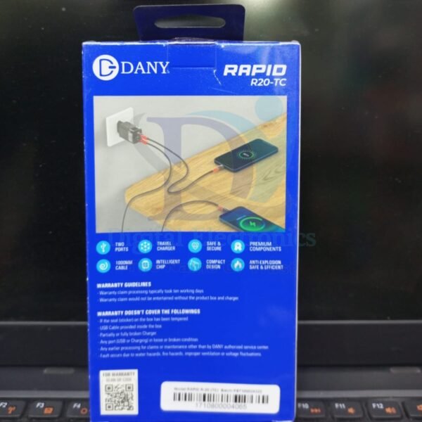 Dany Rapid R20-TC PD+QC3.0 20W Dual Port Charger Type-C To Type-C Cable - Image 2