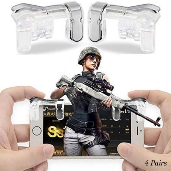 Pack Of 4 Pairs PUBG Mobile Game Controller Triggers L1R1 Game Joysticks Transparent (Metal) - Image 3
