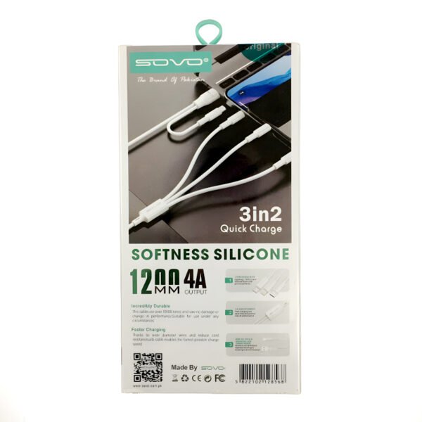 SOVO SC-501 Soft Silicone 45W Quick Charge 3-In-2 PD Cable - Image 2