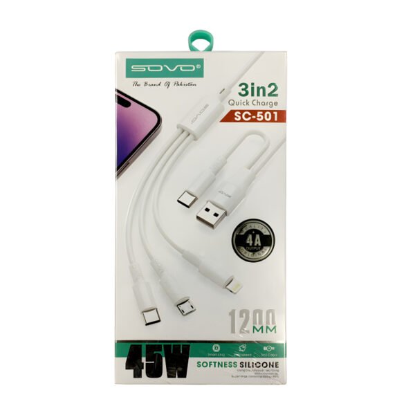 SOVO SC-501 Soft Silicone 45W Quick Charge 3-In-2 PD Cable - Image 3