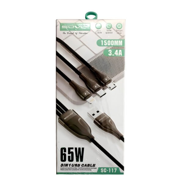 SOVO SC-117 High-Quality 65W 3-In-1 USB Cable - Image 5