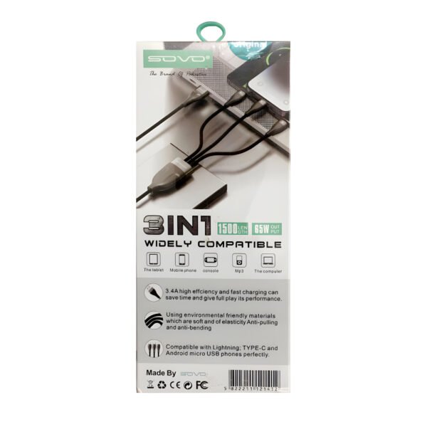 SOVO SC-117 High-Quality 65W 3-In-1 USB Cable - Image 6