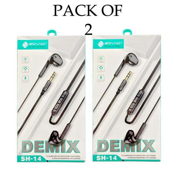 Pack Of 2 SOVO SH-14 DEMIX Stereo Sound Handsfree - Image 2