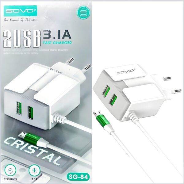 SOVO SG-84 Crystal 3.1-Amp 2USB High Quallity Micro Cable Fast Charger - Image 5