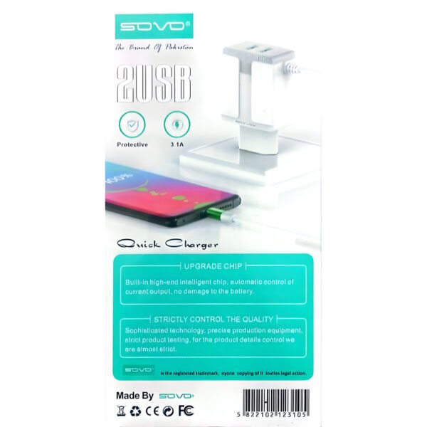SOVO SG-84 Crystal 3.1-Amp 2USB High Quallity Micro Cable Fast Charger - Image 2