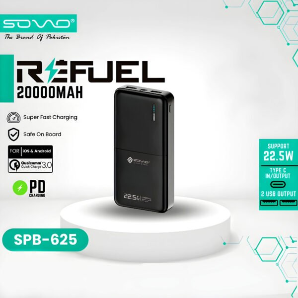 SOVO SPB-625 Refuel 20000mAh Portable Power Bank With PD (22.5W) Fast Charging - Image 4