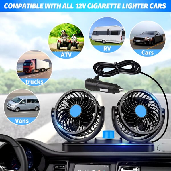F30 Dual-Headed 360° Rotating Car Fan with Low Noise & Adjustable Airflow - Image 10