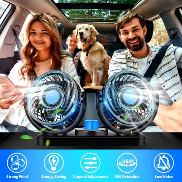 F30 Dual-Headed 360° Rotating Car Fan with Low Noise & Adjustable Airflow - Image 2
