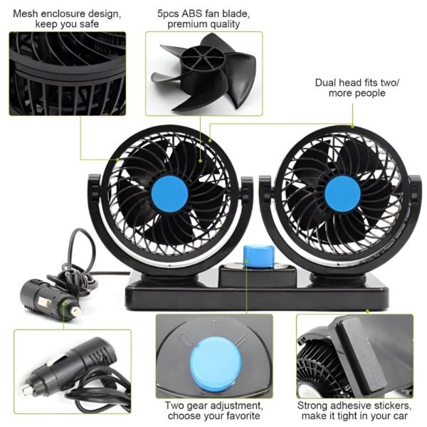 F30 Dual-Headed 360° Rotating Car Fan with Low Noise & Adjustable Airflow - Image 5