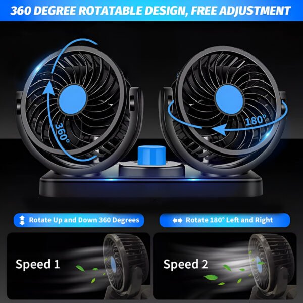 F30 Dual-Headed 360° Rotating Car Fan with Low Noise & Adjustable Airflow - Image 7