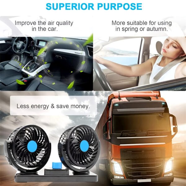 F30 Dual-Headed 360° Rotating Car Fan with Low Noise & Adjustable Airflow - Image 9