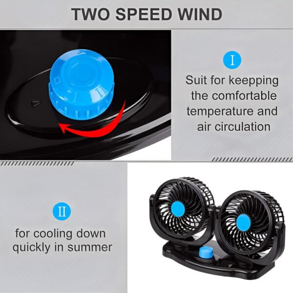 F30 Dual-Headed 360° Rotating Car Fan with Low Noise & Adjustable Airflow - Image 3